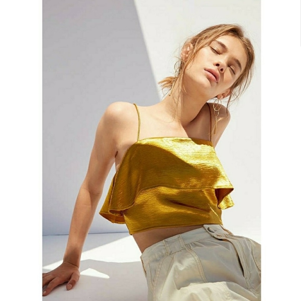 Silence + Noise Satin Ruffle Cropped Cami